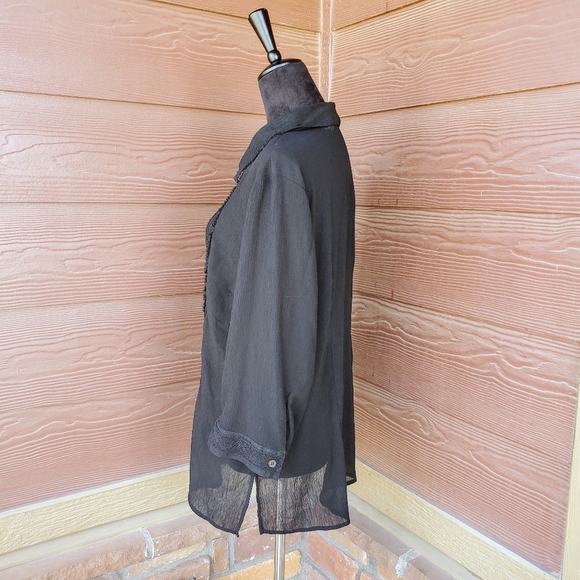 Emma James Sheer Ruffle Front Elegant Black Women's Button-Up Top Size 16W EUC - Picture 11 of 16